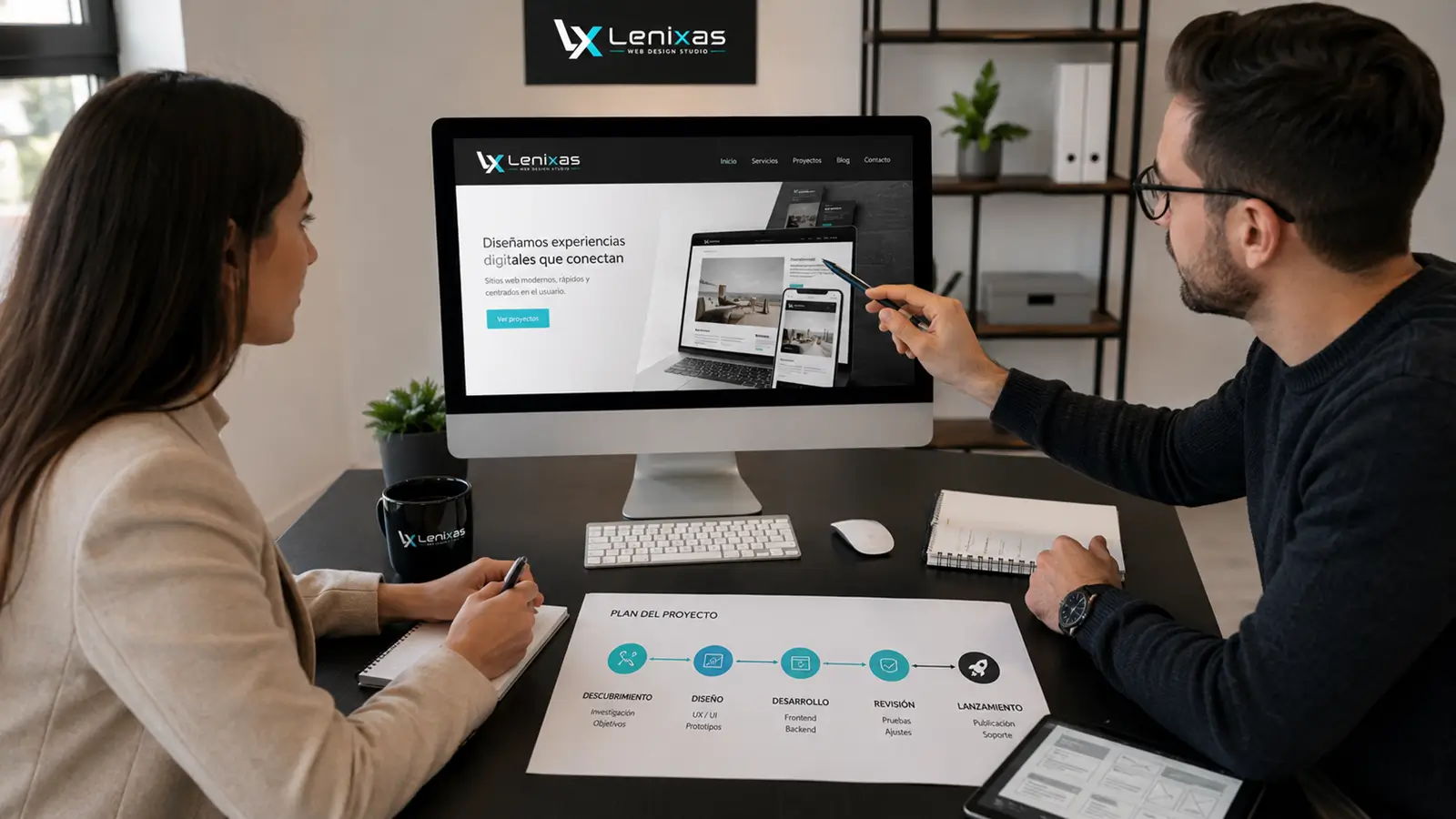 Meeting between a client and a web design company to review the website and project plan