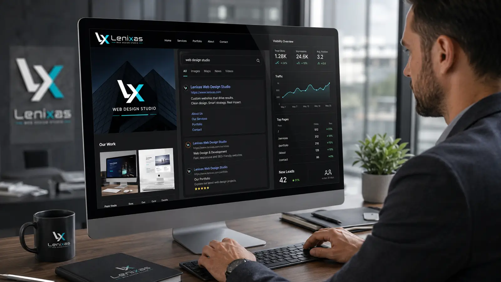 Professional analysing the visibility of a business website on Google